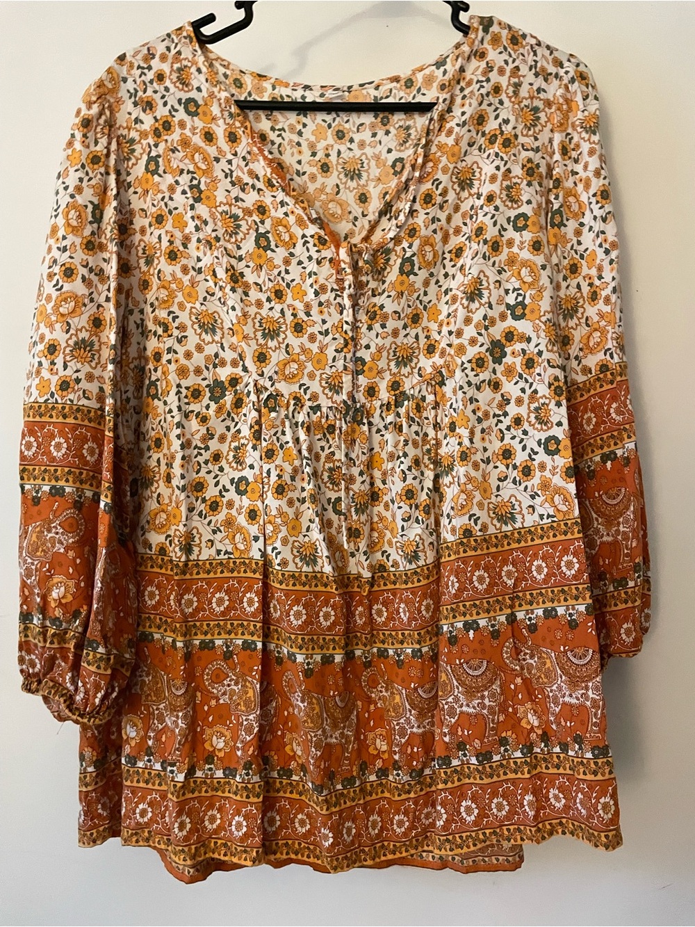 Boho Floral Peasant Top - Orange Multi Size XL